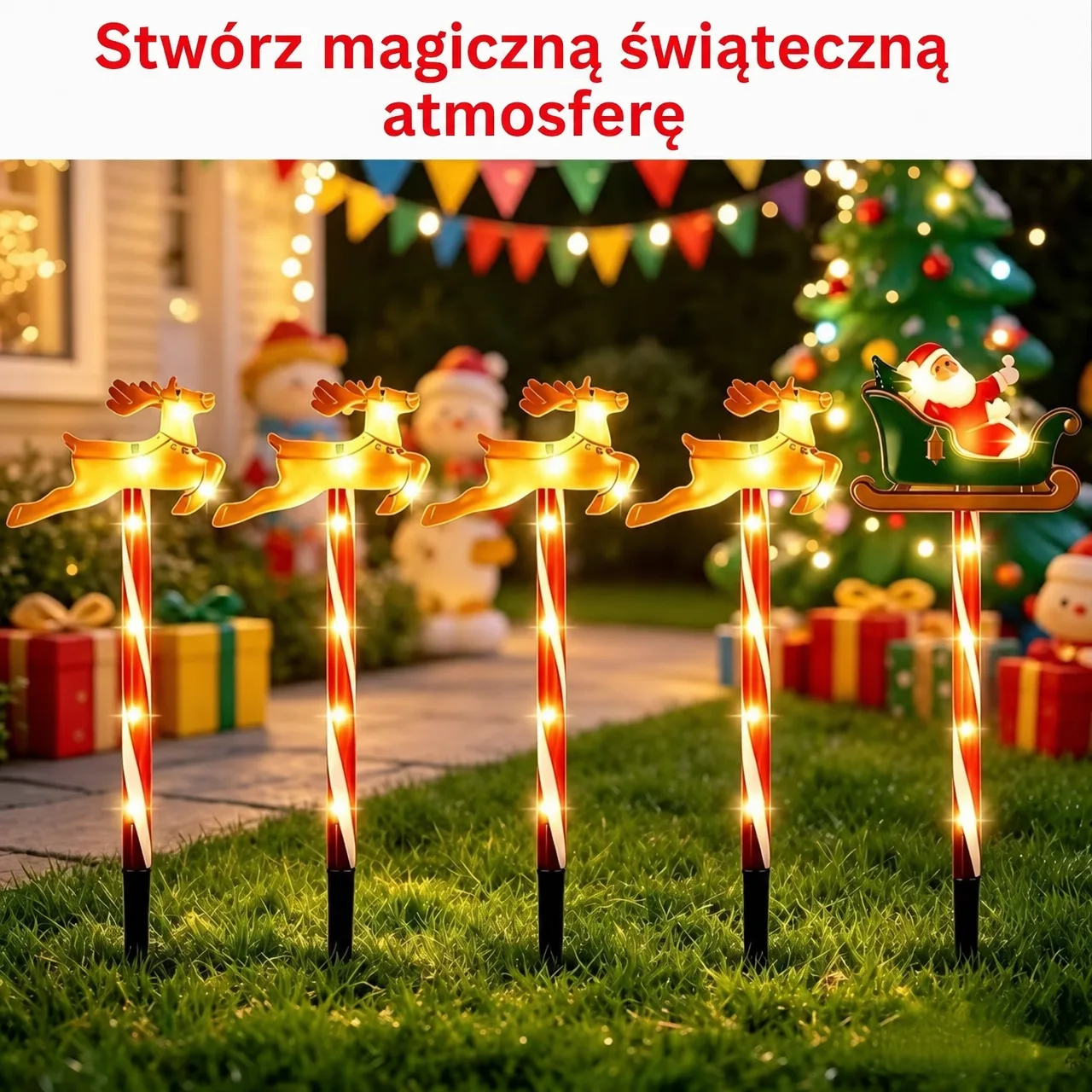 Bożonarodzeniowa dekoracja ogrodowa ze Świętym Mikołajem i reniferami, ReinDeers - Image 8