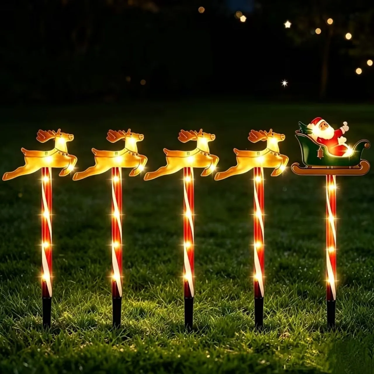 Bożonarodzeniowa dekoracja ogrodowa ze Świętym Mikołajem i reniferami, ReinDeers - Image 1