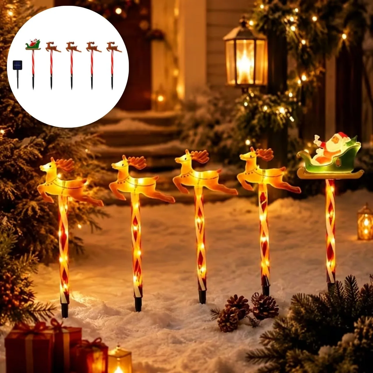 Bożonarodzeniowa dekoracja ogrodowa ze Świętym Mikołajem i reniferami, ReinDeers - Image 3