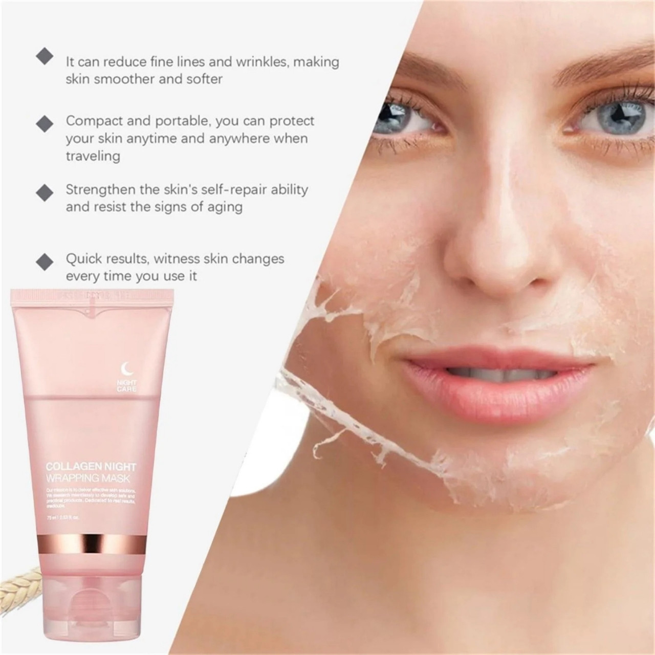 CollagenMask, kolagenowa maska do twarzy na noc typu peel-off (1+1 GRATIS) - Image 9