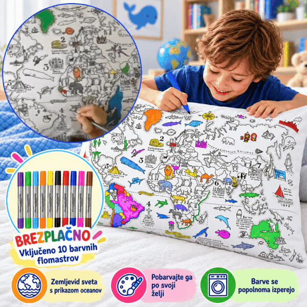 Pokoloruj swoją poduszkę – mapa świata, ColoringPillow - video