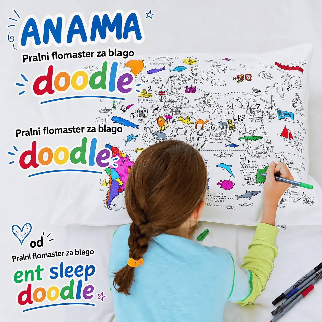 Pokoloruj swoją poduszkę – mapa świata, ColoringPillow - Image 6