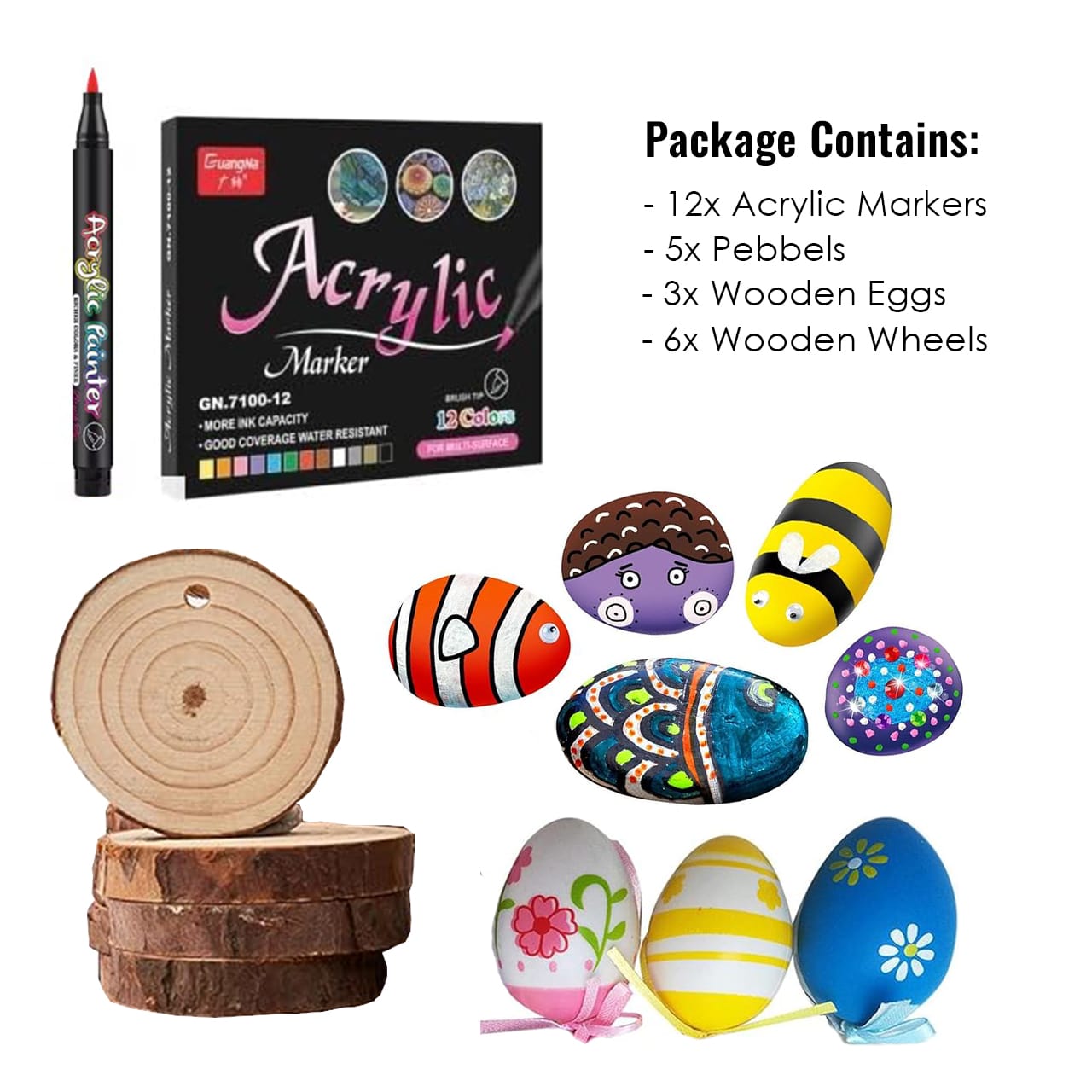 DiyAcrylic, kreatywny zestaw z markerami akrylowymi, kamieniami i drewnem - Image 6