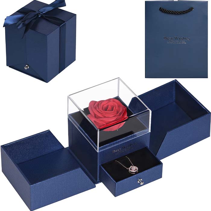 GiftBox, naszyjnik z pudełkiem prezentowym i piękną sztuczną różą - Image 1
