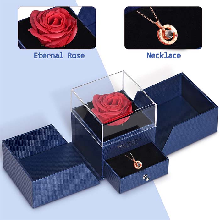 GiftBox, naszyjnik z pudełkiem prezentowym i piękną sztuczną różą - Image 4