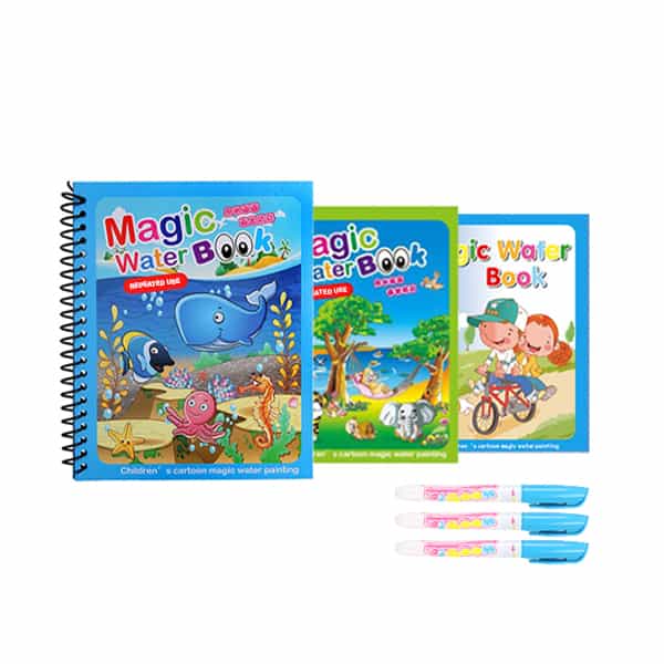 MagicWaterBook, zestaw 3 magicznych kolorowanek z wodnymi pisakami do tworzenia bez bałaganu - Image 1