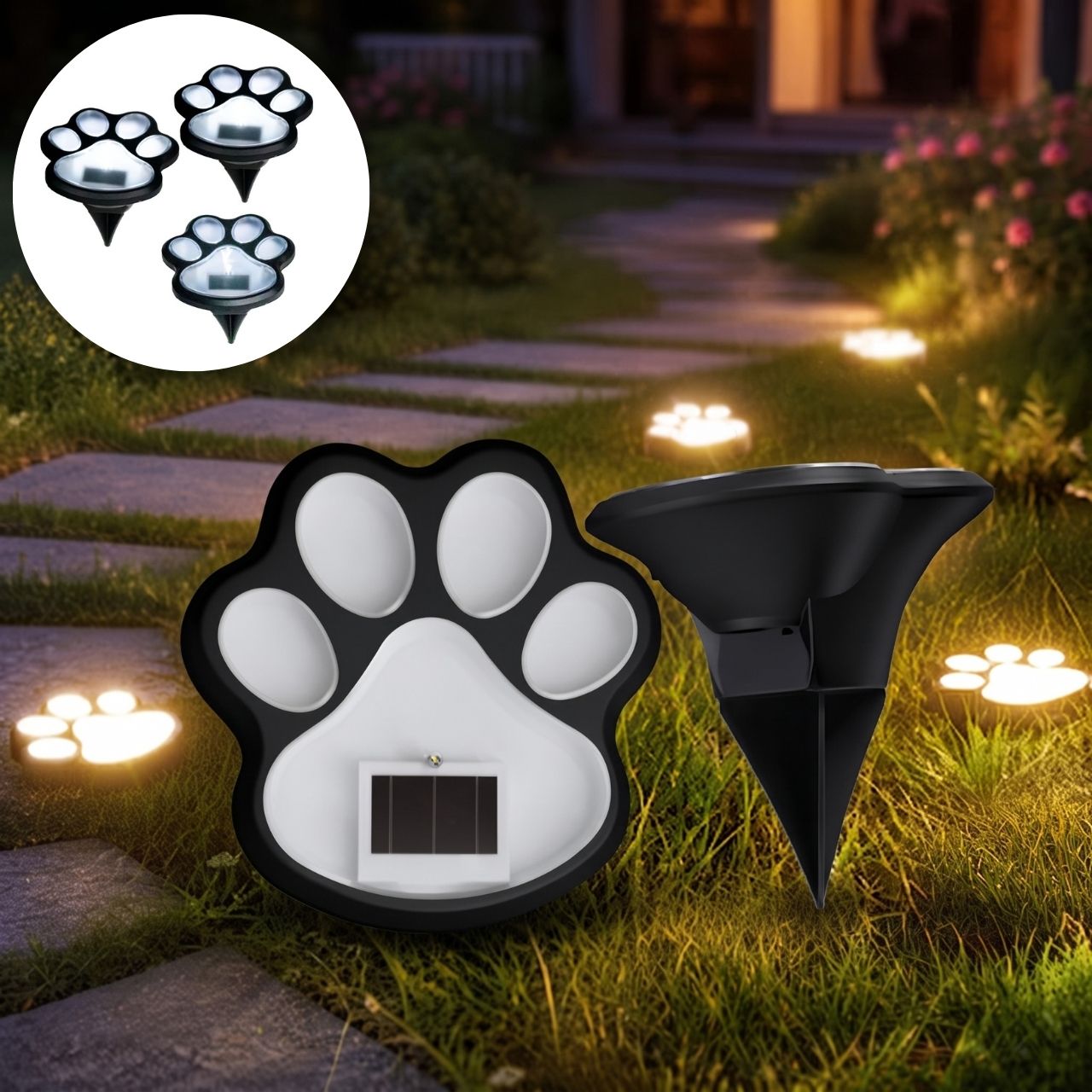 Solarne lampki LED w kształcie łapek, Paws - Image 3