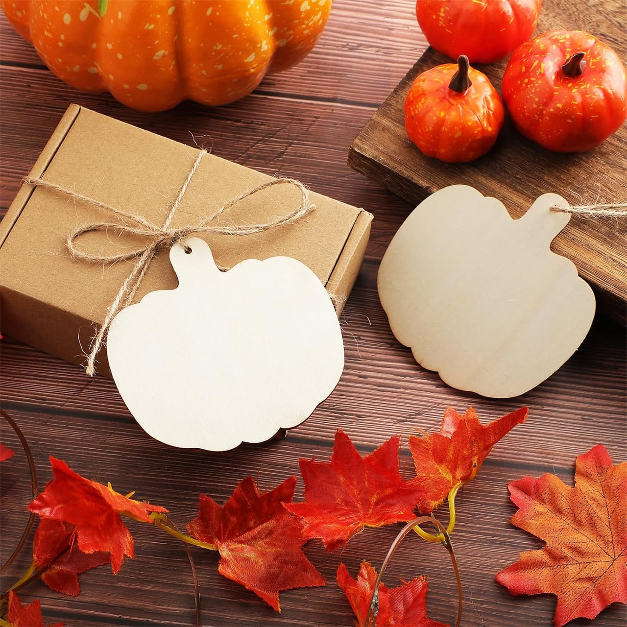 Pumpkins, drewniane płytki w kształcie dyni do stworzenia własnych (10 sztuk) - Image 5