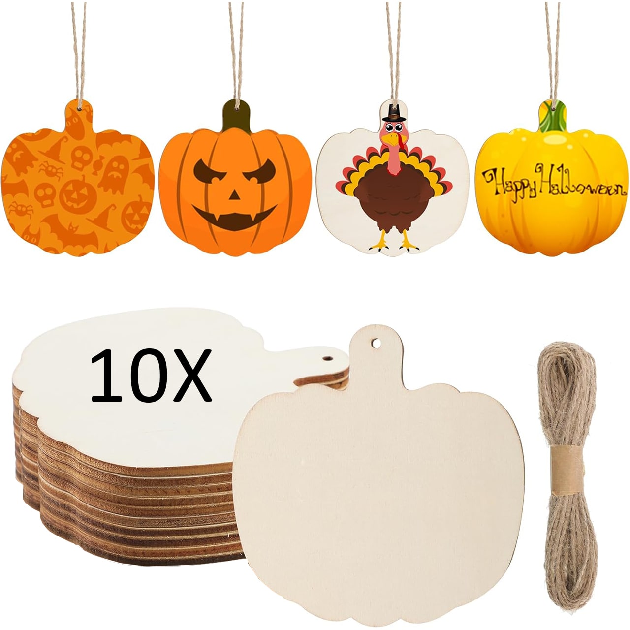 Pumpkins, drewniane płytki w kształcie dyni do stworzenia własnych (10 sztuk) - Image 9