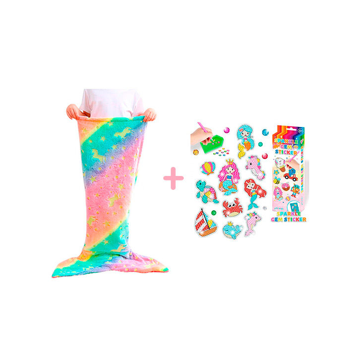 SparkleMermaid, zestaw prezentowy z kocem dla dziewczynki i zestawem do tworzenia diamentów i naklejek GRATIS - Image 1