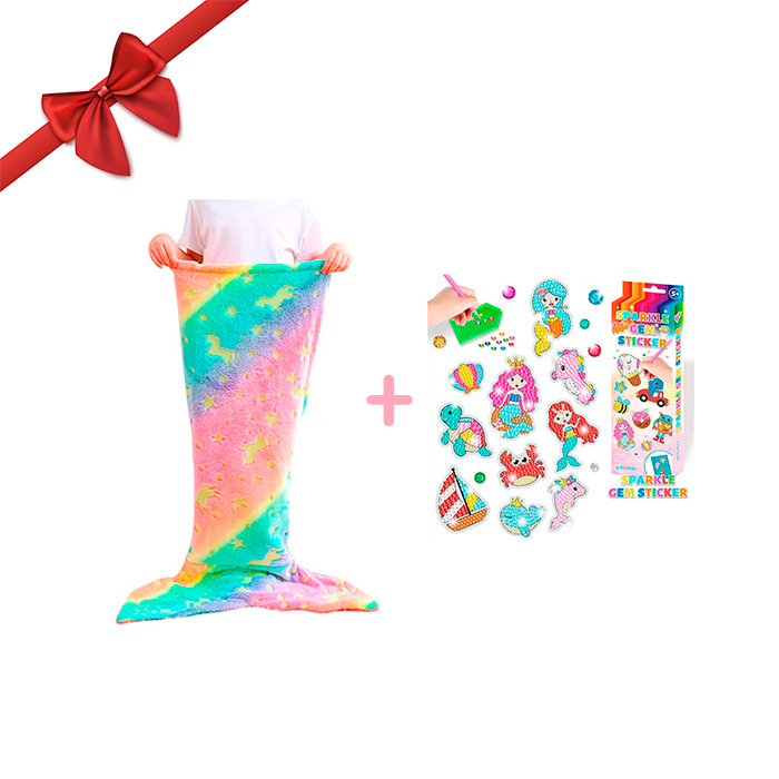 SparkleMermaid, zestaw prezentowy z kocem dla dziewczynki i zestawem do tworzenia diamentów i naklejek GRATIS - Image 2