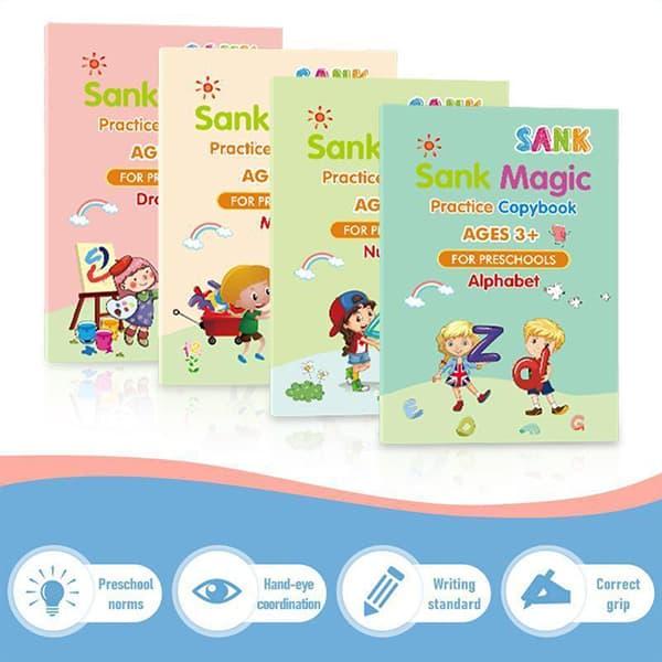 KidBook, 4-częściowy zestaw zeszytów do pisania i rysowania za pomocą Magic Pen, który automatycznie znika po wyschnięciu (1+1 ZA DARMO )