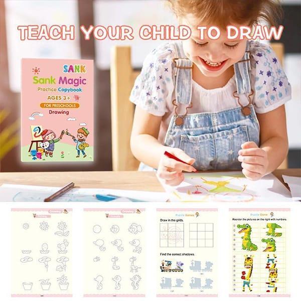 KidBook, 4-częściowy zestaw zeszytów do pisania i rysowania za pomocą Magic Pen, który automatycznie znika po wyschnięciu