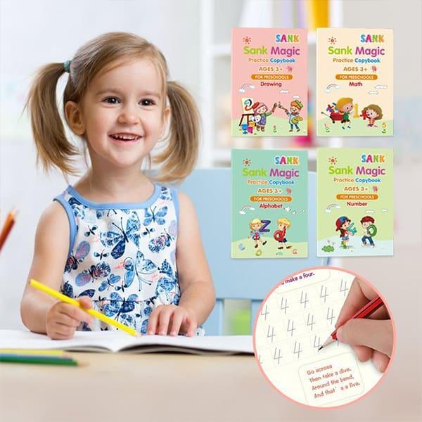 KidBook, 4-częściowy zestaw zeszytów do pisania i rysowania za pomocą Magic Pen, który automatycznie znika po wyschnięciu